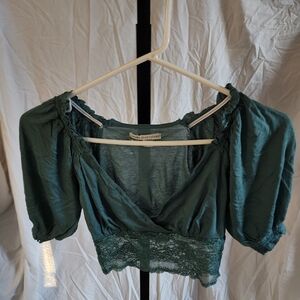 Urban Outfitters Teal Lace Trim Blouse